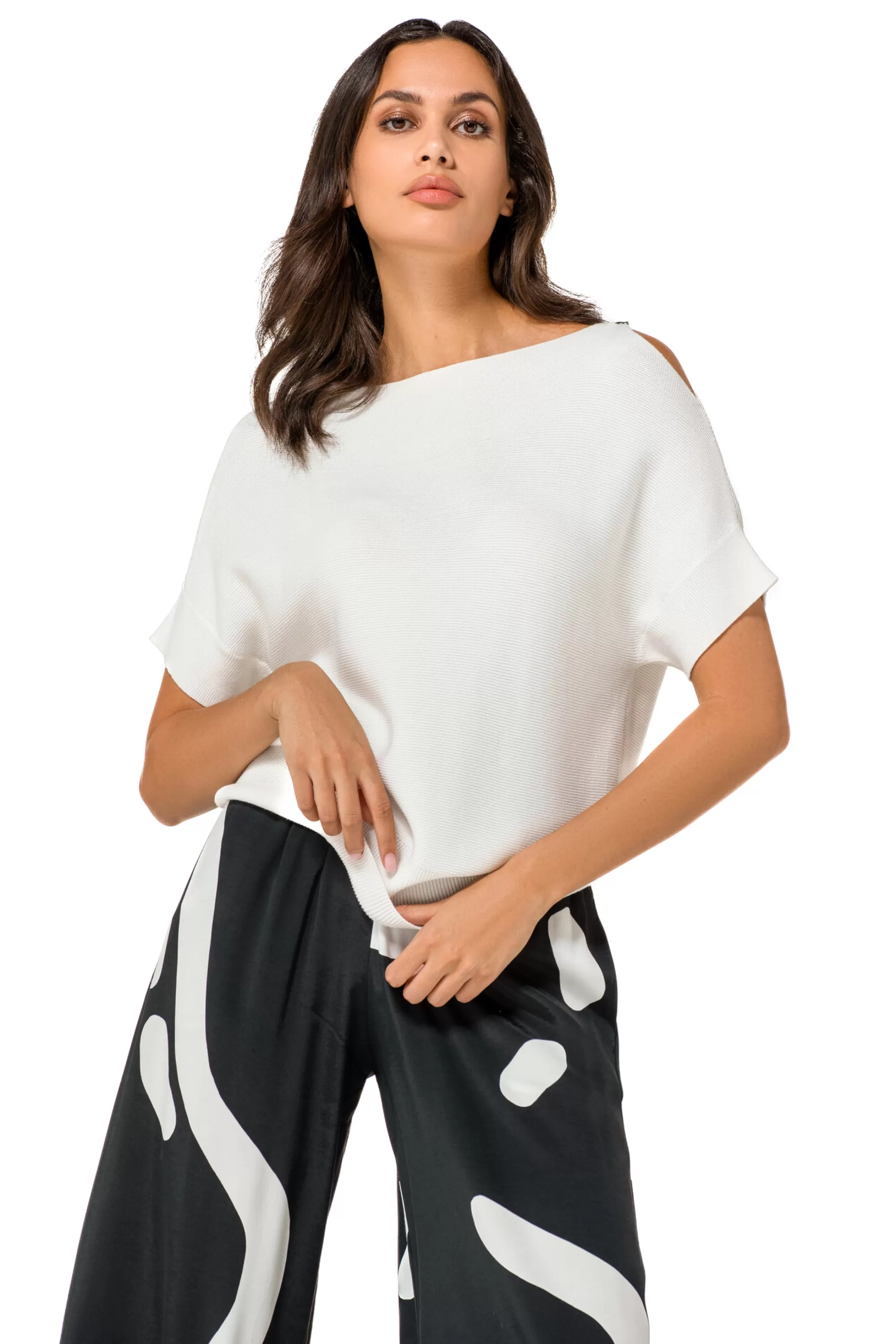 Caroline Biss - Top de punto suave con drapeado en hombros - Modelo 1246-91