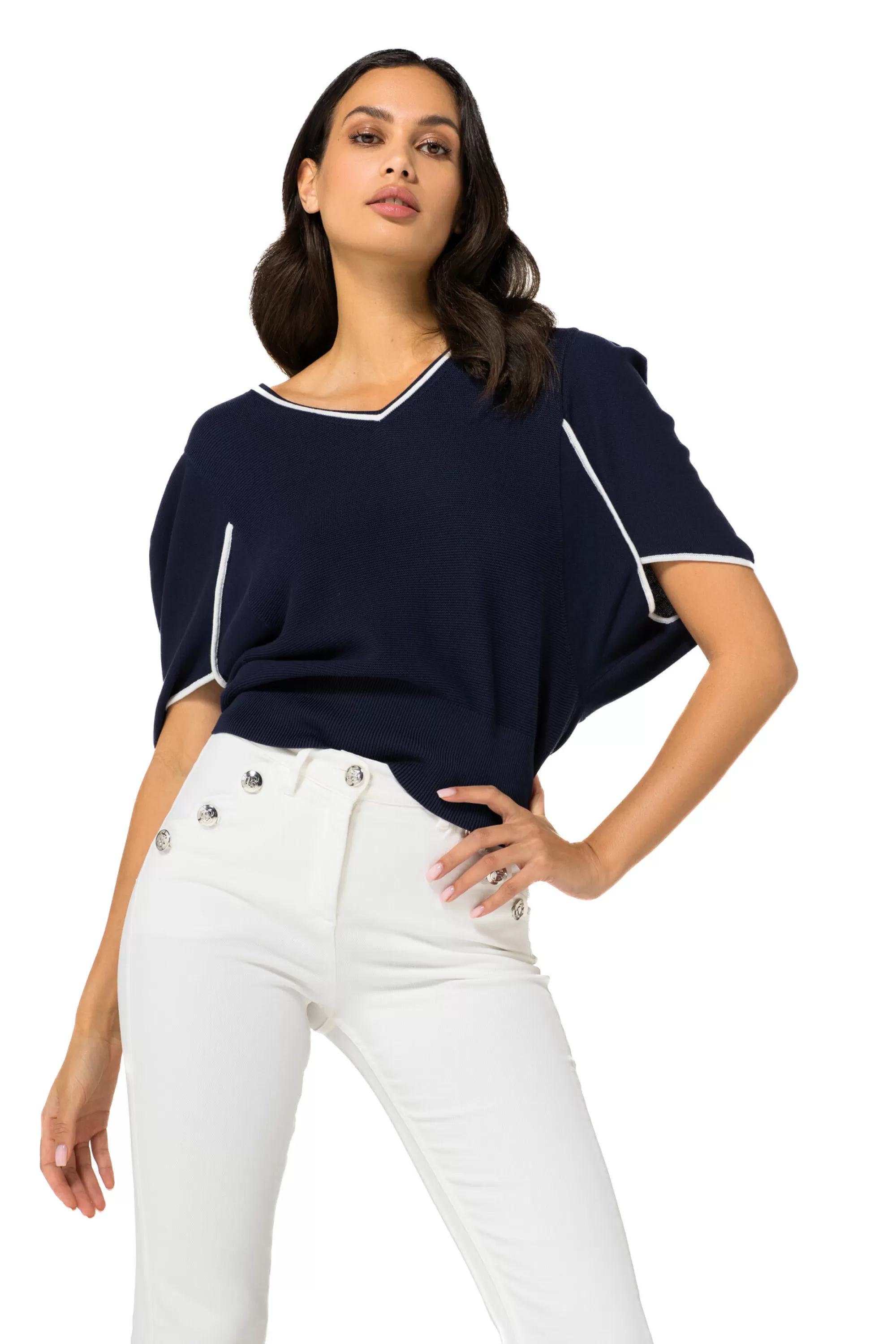 Caroline Biss - Jersey de Punto Suave con Detalle Acanalado en Mangas (Modelo 124721)