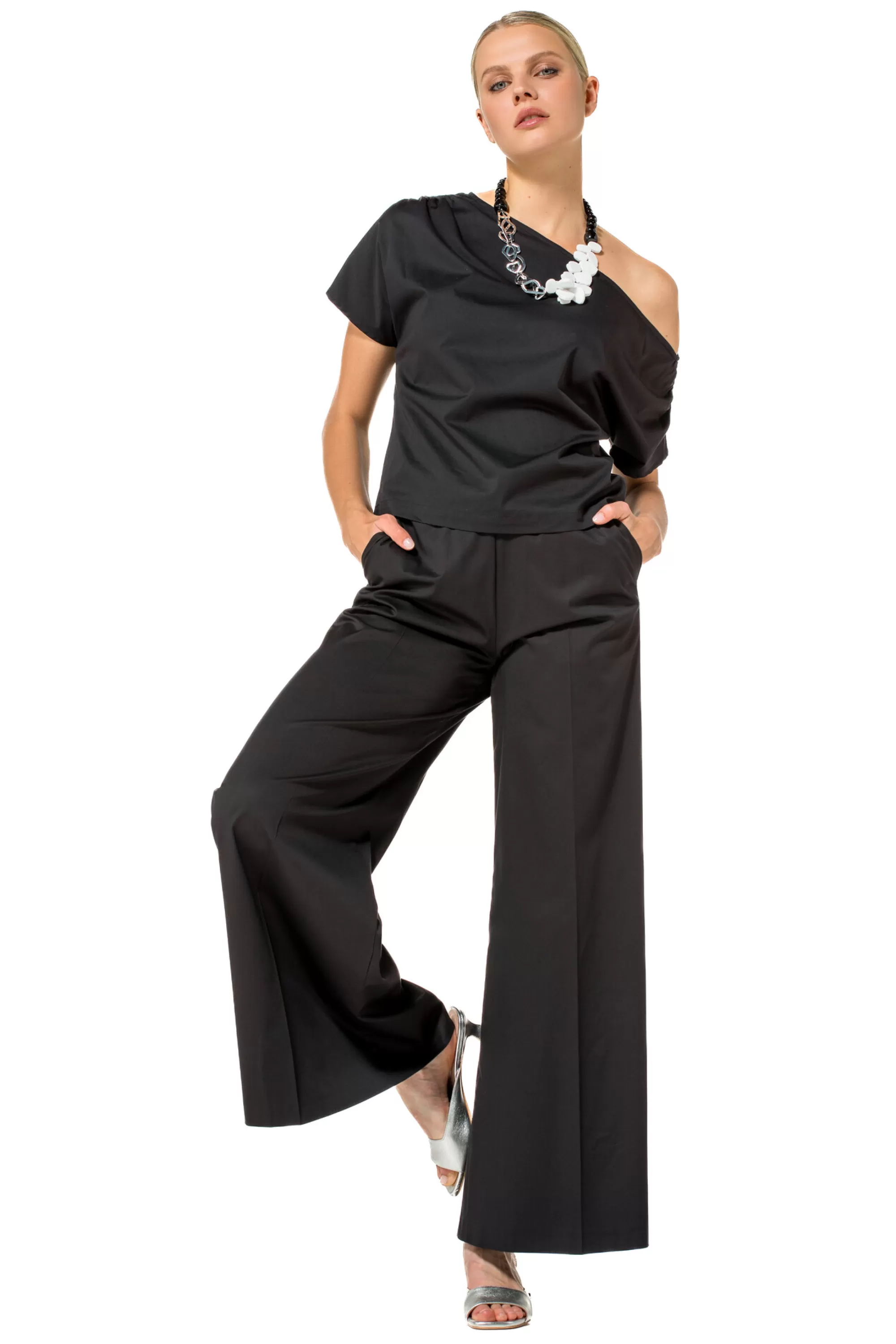 Caroline Biss - Pantalón Holgado de Algodón con Cintura Clásica | Modelo 1569-10