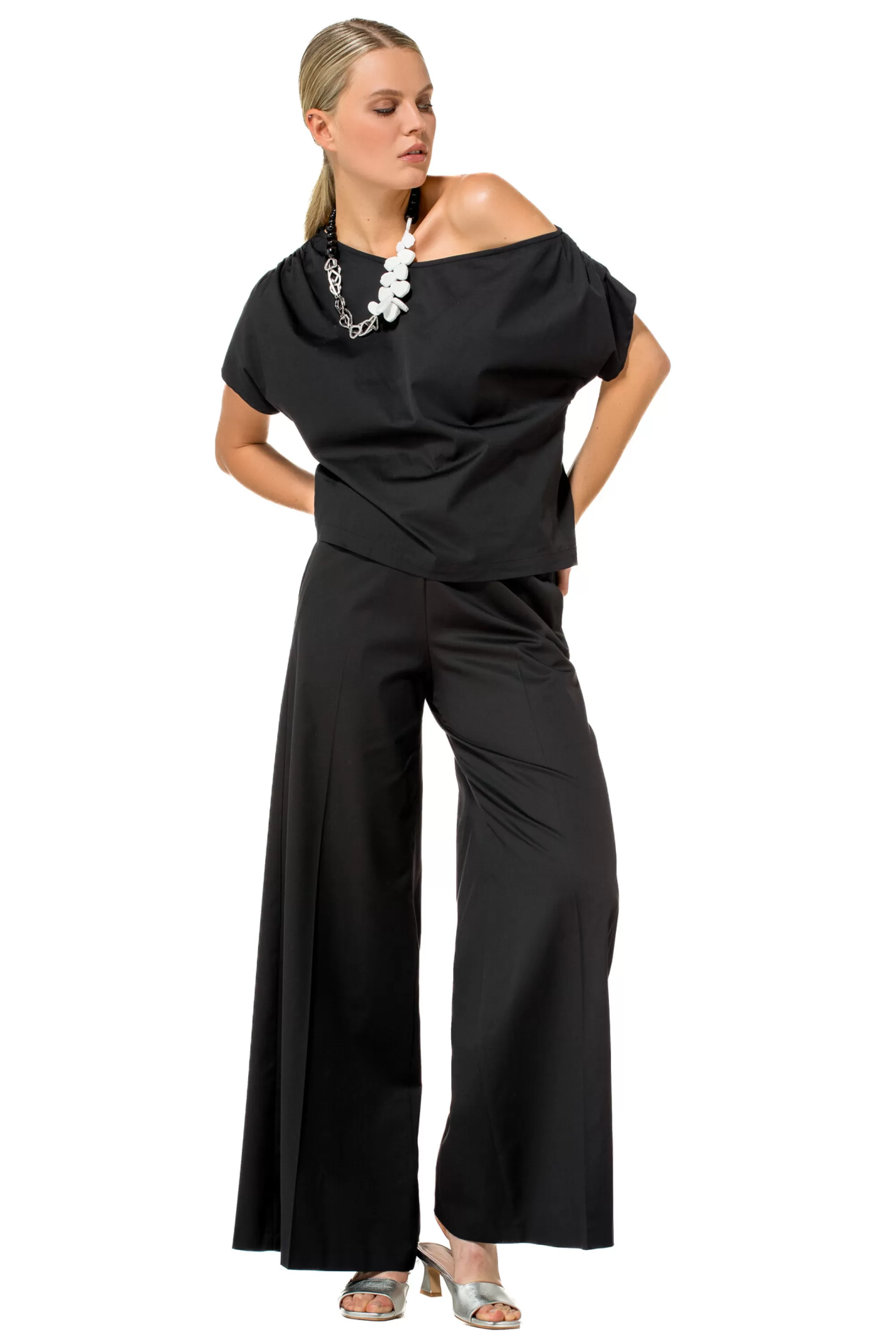 Caroline Biss - Pantalón Holgado de Algodón con Cintura Clásica | Modelo 1569-10