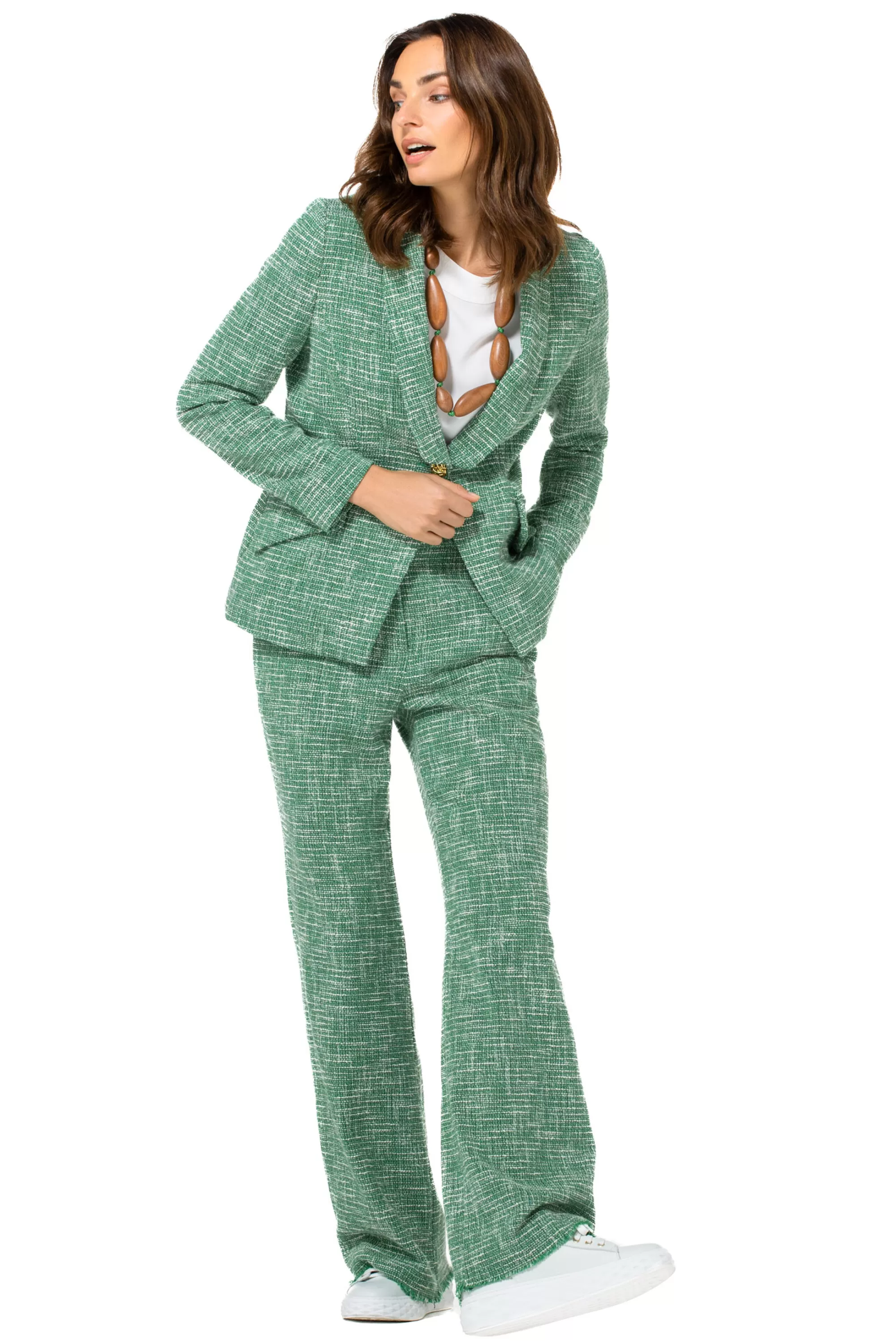 Pantalón Caroline Biss - Modelo 1588: Corte Ancho en Bouclette Suave con Cintura Clásica