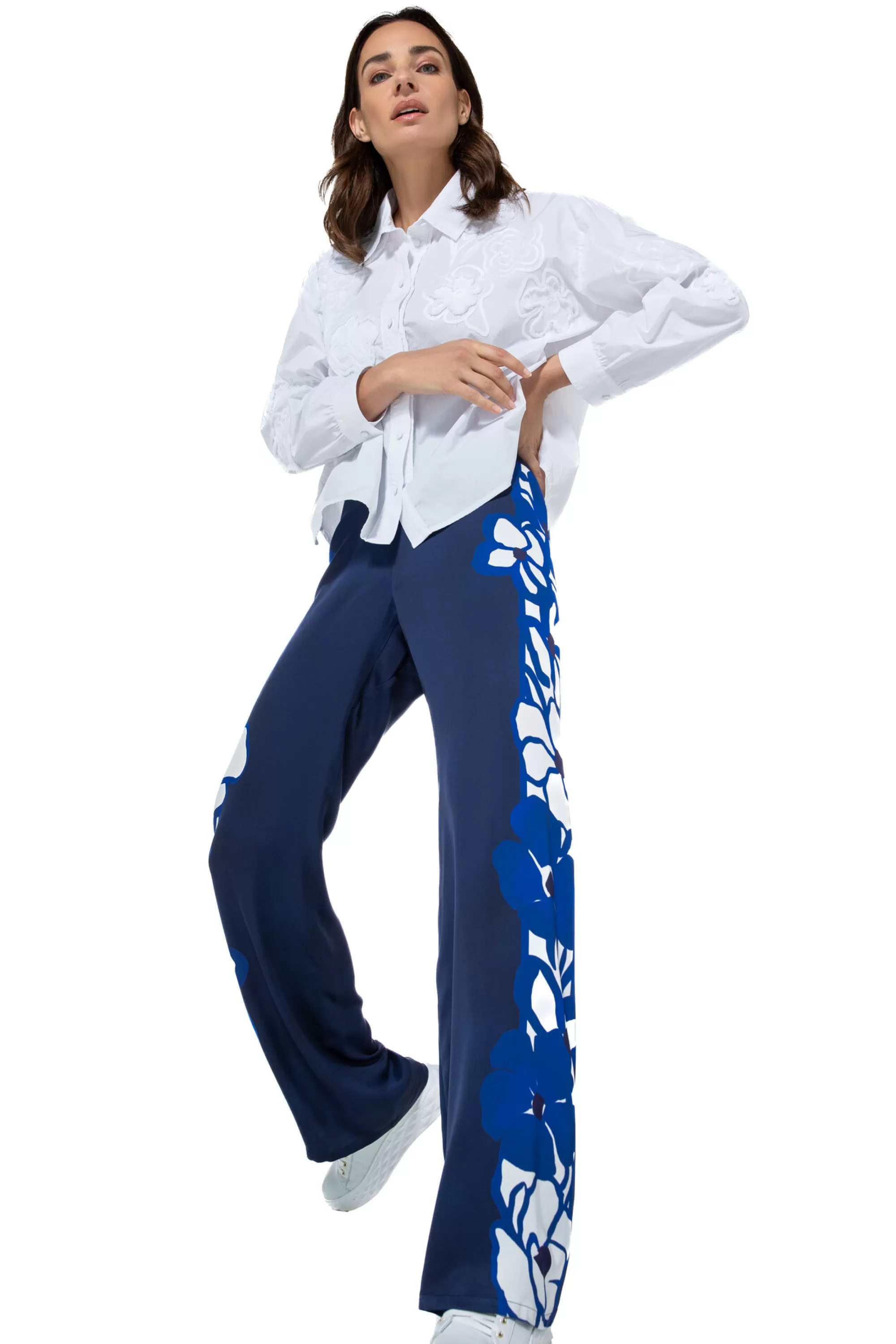 Caroline Biss - Top Casual 1608-90 / Blusa Corta Holgada de Algodón con Bordados Detallados - Diseño Moderno y Cómodo