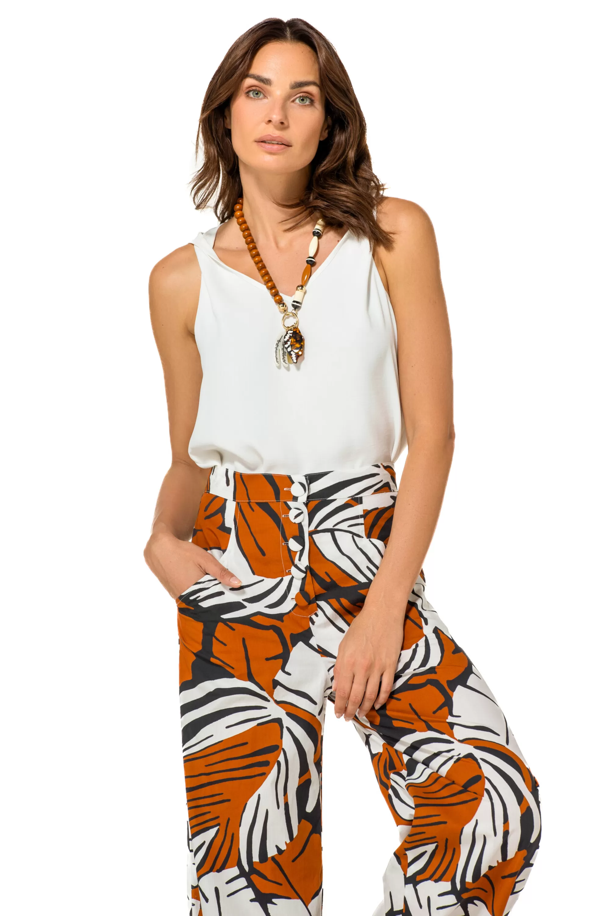 Caroline Biss - Blusa Recta Fluida 1622-91 con Detalle Acanalado en Hombros | Elegancia y Comodidad