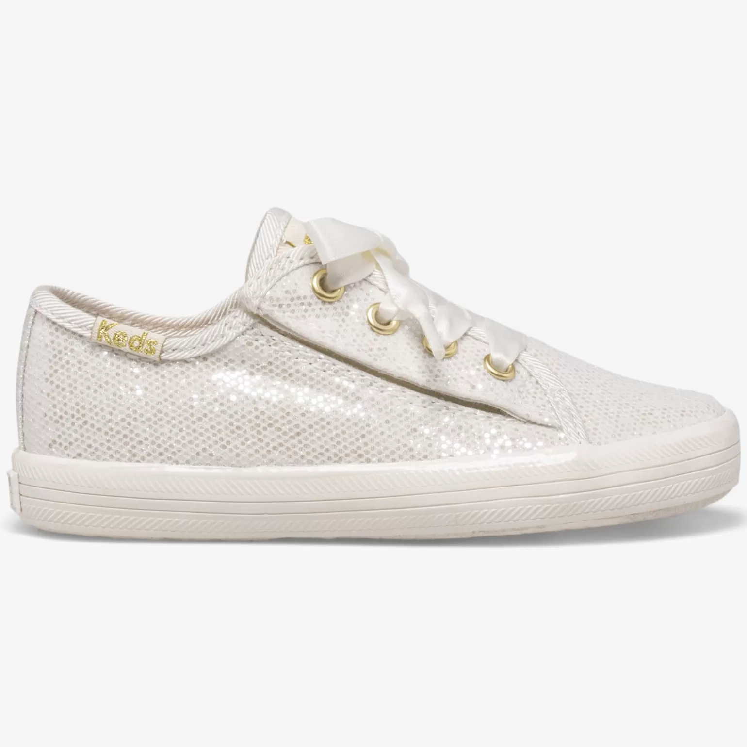 Keds Zapatillas Festivas Infantiles para Niña - Modelo Celebrations Jr. Kickstart en Marfil Brillante con Detalles Relucientes