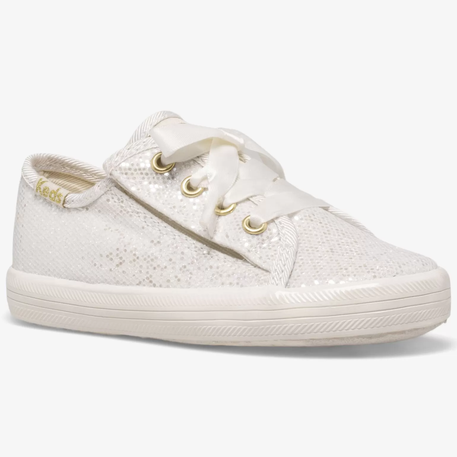 Keds Zapatillas Festivas Infantiles para Niña - Modelo Celebrations Jr. Kickstart en Marfil Brillante con Detalles Relucientes